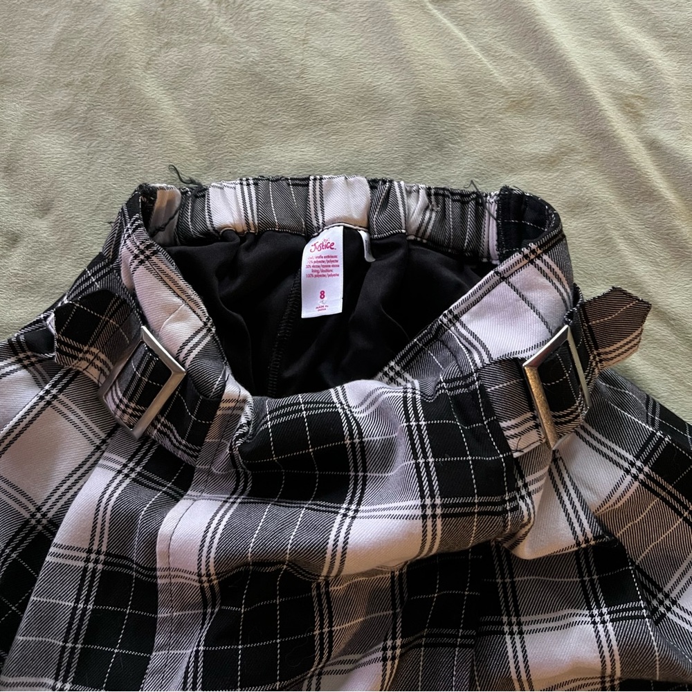 black and white plaid Justice skort for kids, size 8